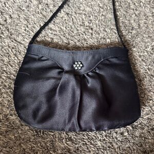 Vintage Chateau Black Satin Clutch with Crystal Accent